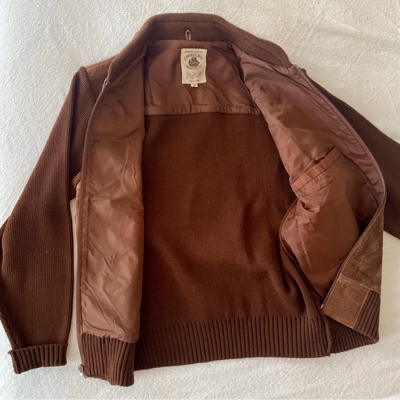 70s Vintage Genuine Suede Leather Knit Sleeve Short Bomber Jacket Brown Mens M - Picture 4 of 8